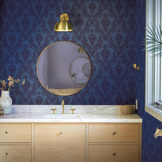 Tempaper Textured Metallic Blue Damsel Removable Peel and Stick Damask Wallpaper - Image 2