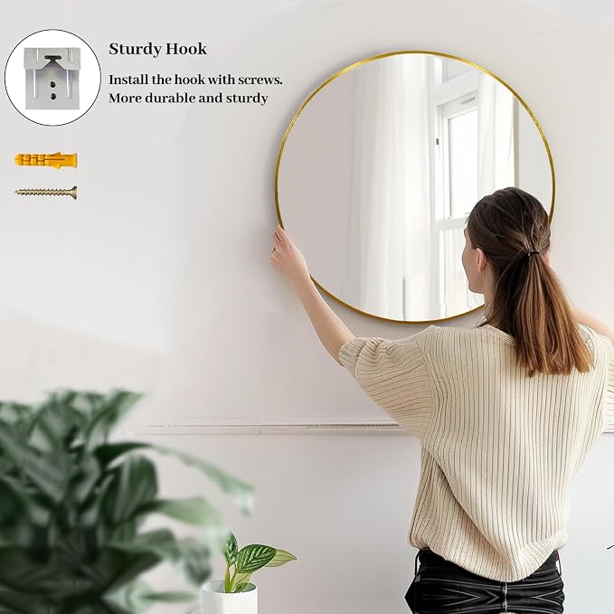 Sunniry Gold Round Mirror 16 inch, Small Round Mirror, Brushed Metal Frame - Image 5