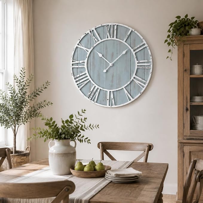 Quelay 30 Inch Coastal Wall Clock, Quiet Ticking Battery Operated, Rustic Retro - Image 7