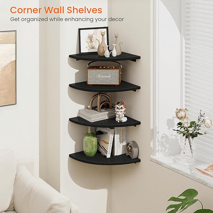 Homode Corner Shelf Wall Mount, 4 Tier Rounded Corner Floating Shelves - Image 5