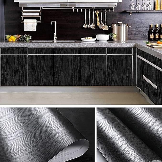 practicalWs Black Wood Contact Paper 17.7'' x 393.7'' Peel and Stick Wood - Image 2