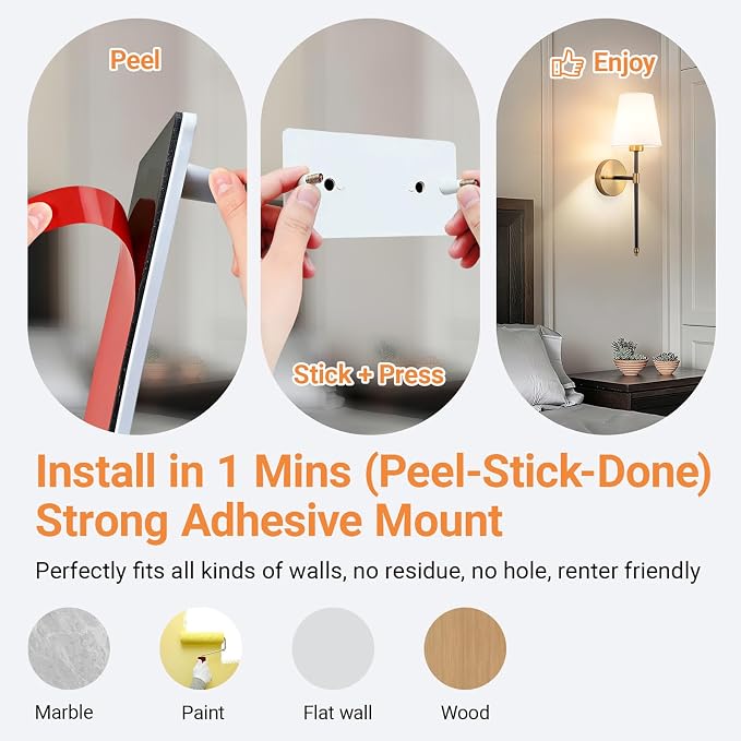 Peel and Stick Wall Sconces, Stick On Wall Sconce Set of 2, Battery Operated - Image 3