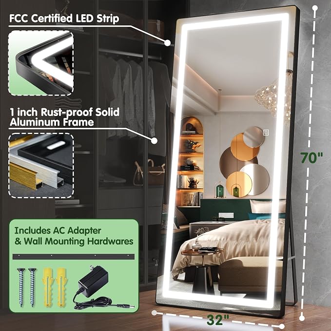 FENNIO Full Length Mirror with Lights, Free Standing Lighted Floor Mirror - Image 4