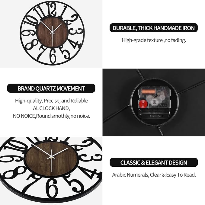 Large Wall Clock for Living Room Decor, 20 Inch Non Ticking Silent, Battery - Image 9