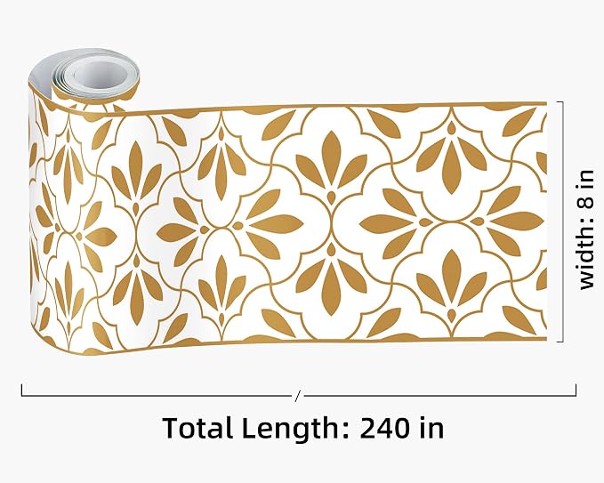 FLFK Wallpaper Border Gold and White Patterns Peel and Stick Wall Border Self - Image 2