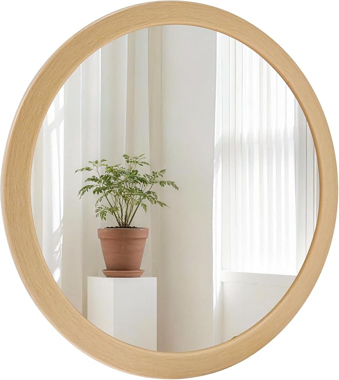CULER Round Mirrors 24 Inch, Wood Vanity Wall Rustic Mirror, Natural Circle by Culer