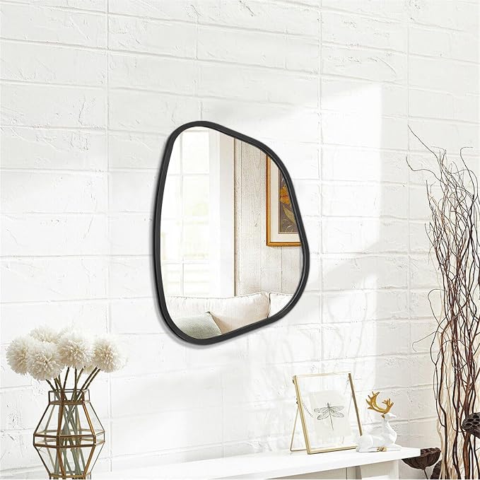 Black Asymmetrical Mirror Irregular Oval Wall Mirror Modern Wood Frame Unique - Image 2
