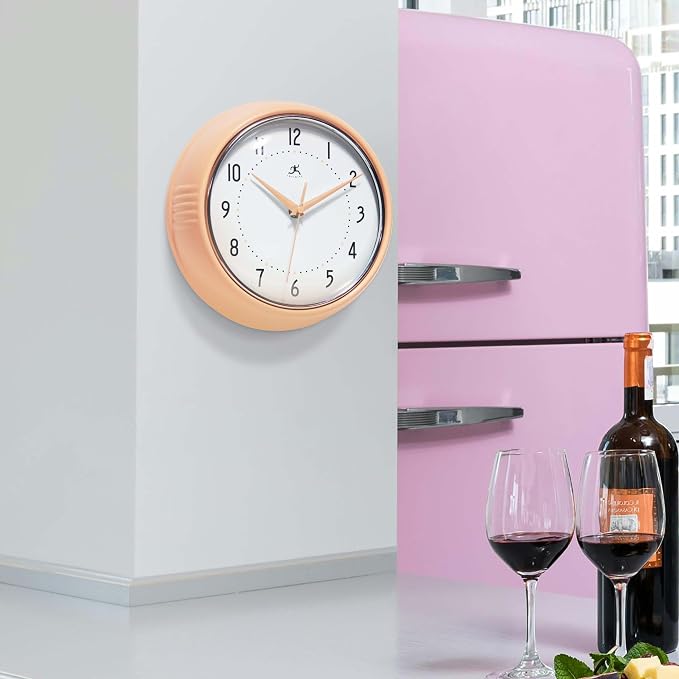 Infinity Instruments Retro 9.5 Inch Round Indoor Wall Clock, Peach Fuzz - Image 2