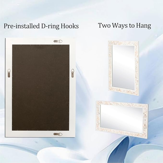 Wall Mounted Mosaic Mirror 30x40 Inch, Natural Mother of Pearl Inlay White - Image 3
