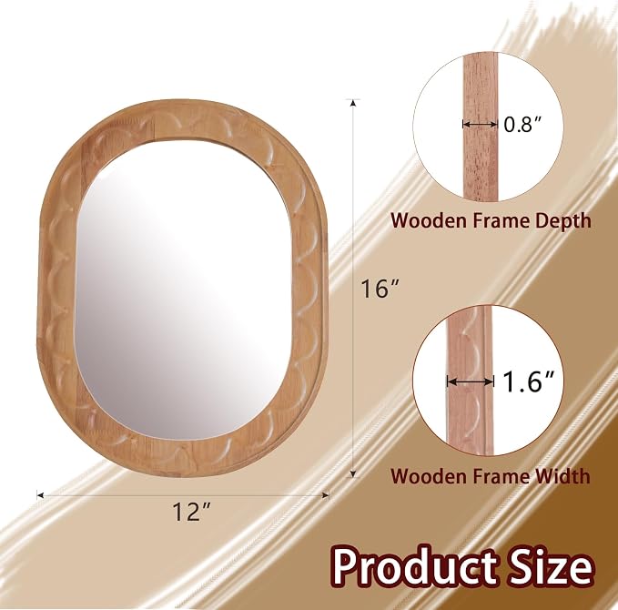 Entryway Small Mirrors for Wall, 16 x 12 Inch Bathroom Wood Mirror - Image 2