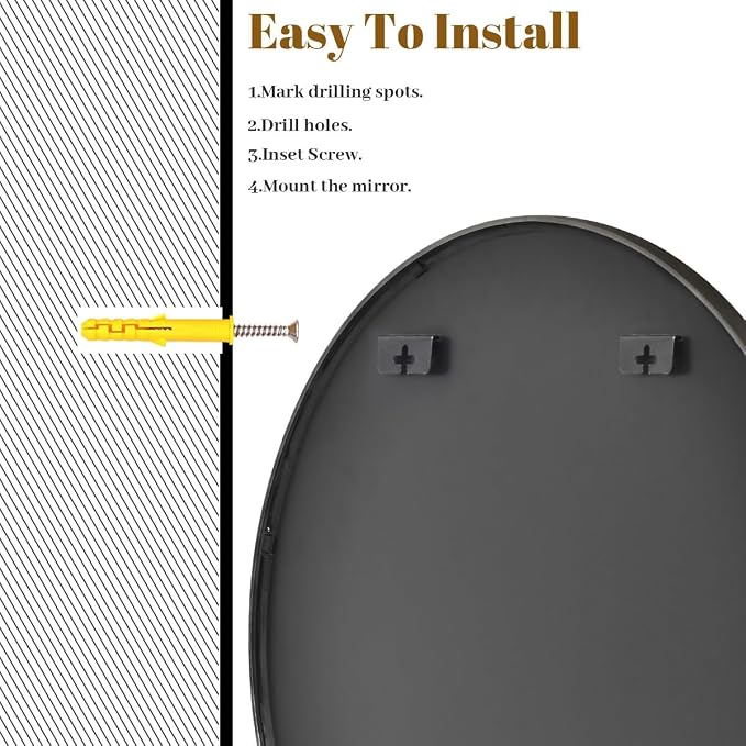 VooBang Large Black Round Bathroom Mirror, 48 inch Circle Wall Mounted Hanging - Image 5
