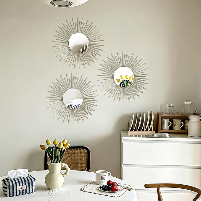 3 Pack Metal Mirrors for Wall Sunburst Wall Mirrors Home Décor Decorative - Image 6