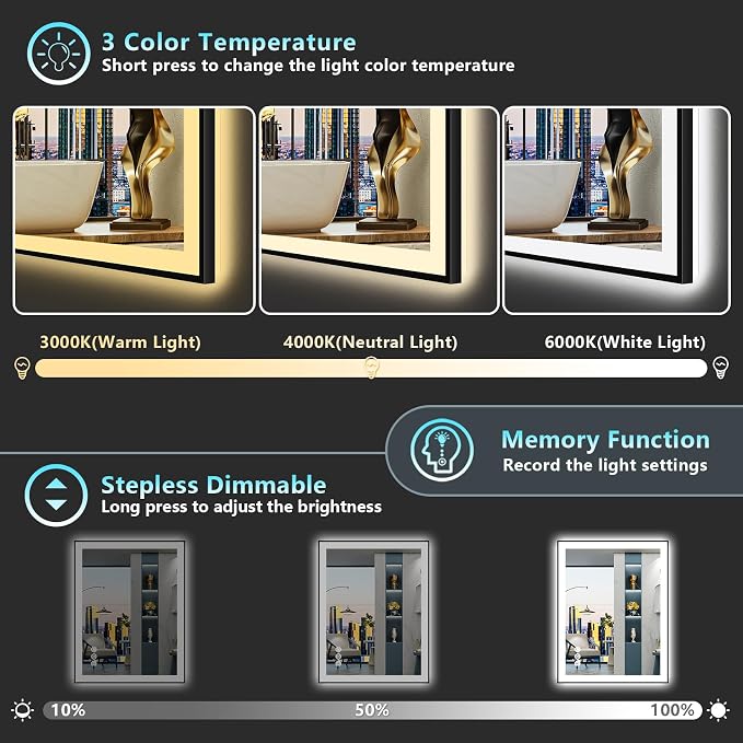 30x36 Black Framed LED Bathroom Mirror - Image 5