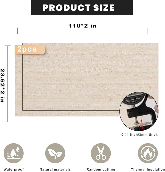 3D Wall Panels Peel and Stick – 2pc X 23.82"x110" PVC Faux Travertine Texture - Image 2