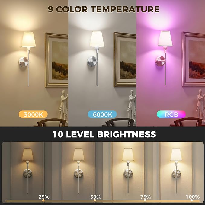 DORESshop Battery Operated Wall Sconce Set of 2, Wireless Wall Light Easy to - Image 4