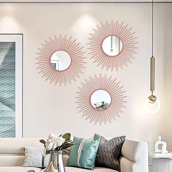 3 Pack Metal Mirrors for Wall Sunburst Wall Mirrors Home Décor Decorative - Image 6