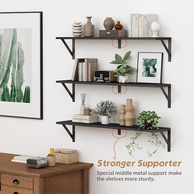 Forbena Floating Shelves 36 Inches Long 8 in Deep Set of 3, Large Wall Shelf - Image 5