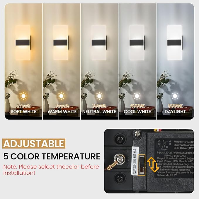 Modern LED Wall Sconces Set of Two, 12 Inch Indoor Dimmable Black Wall Lights - Image 3