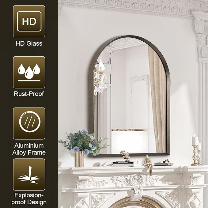 Arched Wall Mirror Bathroom Mirror Brushed Metal Vanity Wall Mounted Mirror - Image 6