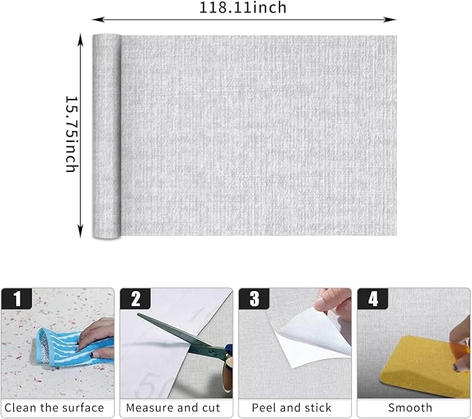 Light Grey Grasscloth Peel and Stick Wallpaper, Textured Vintage Contact Paper - Image 3
