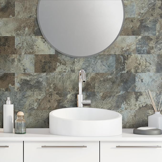 AULIGET 20-Piece Beige & Brown Slate Peel and Stick Backsplash Wall Tiles - Image 5
