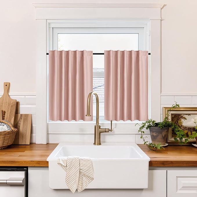 RYB HOME 100% Blackout Basement Curtains 30 inches Long, Heat & UV Blocking by RYBHOME