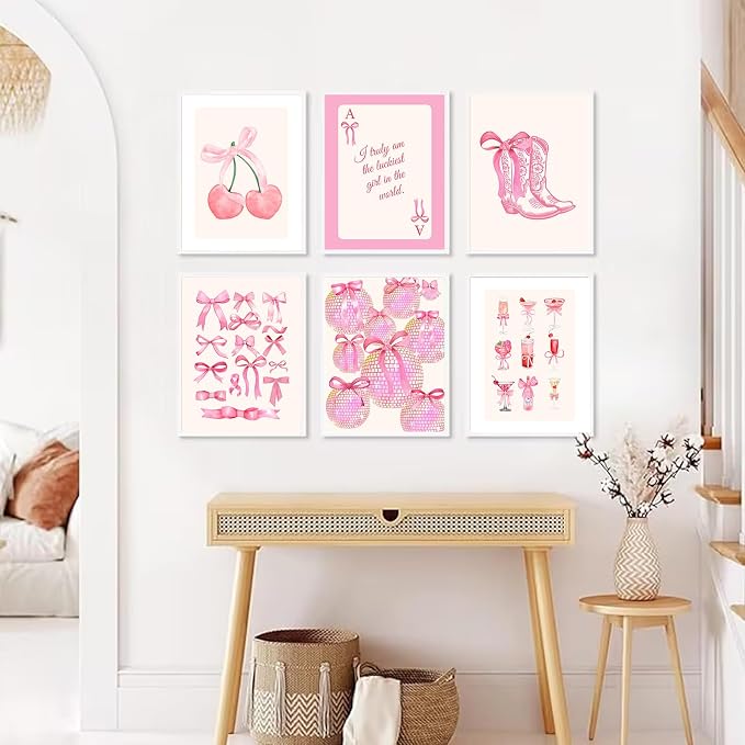 Uniro Coquette Room Decor Pink, Trendy Bows Wall Art Posters - Image 2