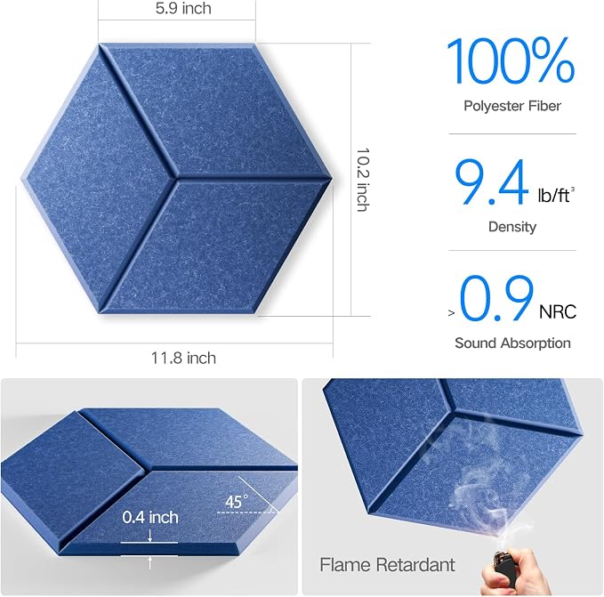 12 Pack Self-Adhesive Acoustic Panels 12" X 10" X 0.4" - Image 3