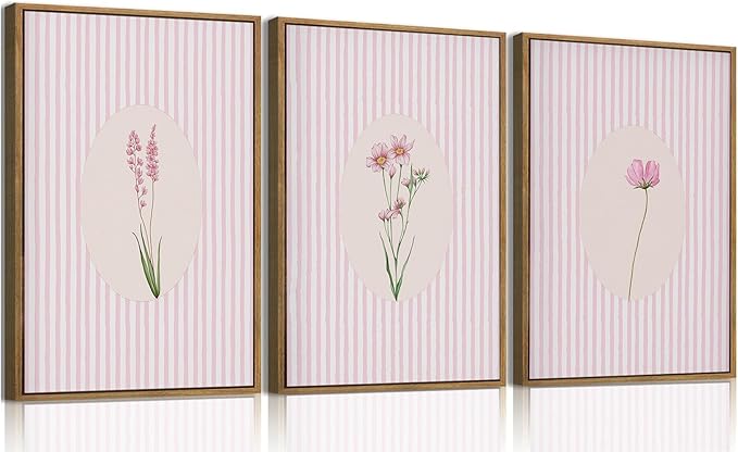 KISSFOX 3 Piece Framed Wall Art Wildflowers Wall Decor Botanical Canvas Art by KISSFOX