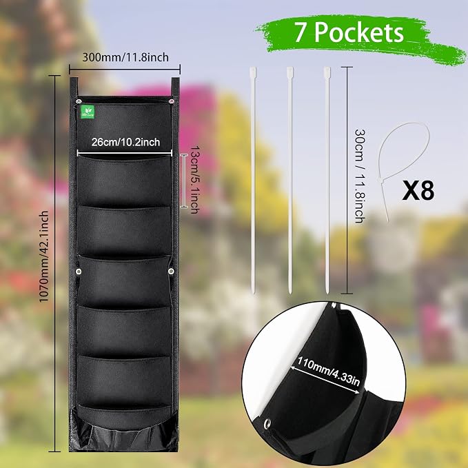 2 Packs Hanging Planter for Outdoor Plants, 7 Pocket Vertical Wall Planter - Image 3