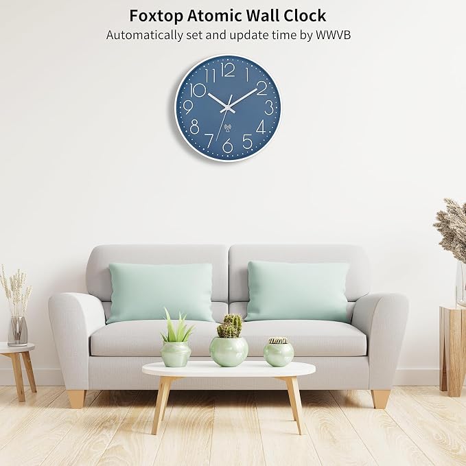 Foxtop Atomic Wall Clock Battery Operated Round Analog Modern Wall Clock Sets - Image 2