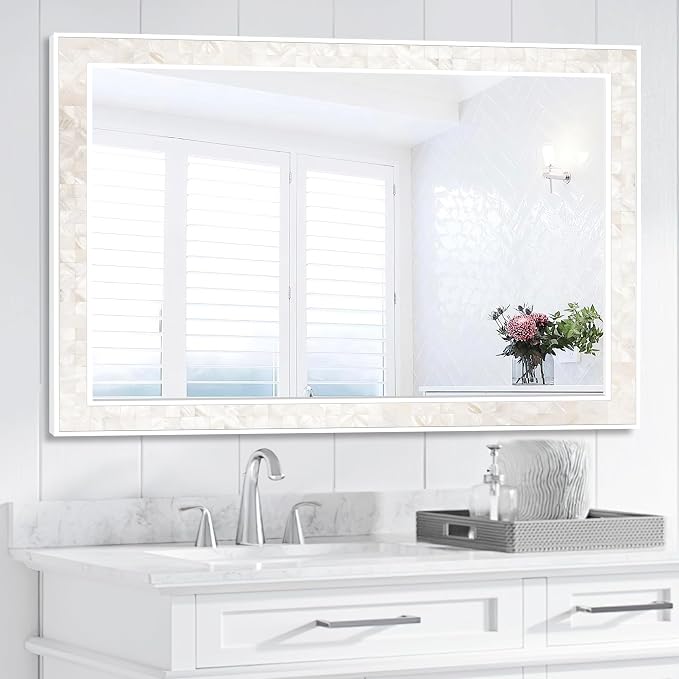 Tanmicoshomy White Shell Framed Rectangular Mirrors by Tanmicoshomy