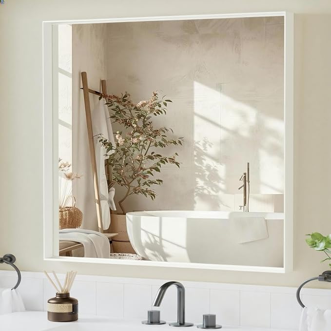 36x30 Inch White Bathroom Mirrors by Dimelax
