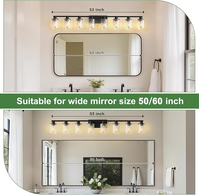 DORESshop 55 Inch Bathroom Light Fixtures, 8-Light Black Bathroom Lighting - Image 2
