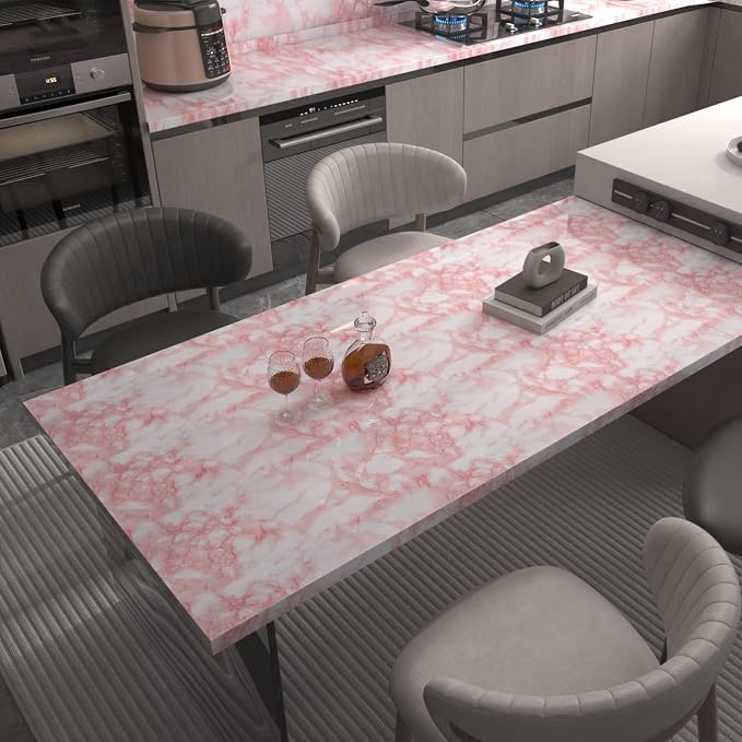 BAYYA Marble Paper Granite Pink/White Roll Peel and Stick Wallpaper - Image 2