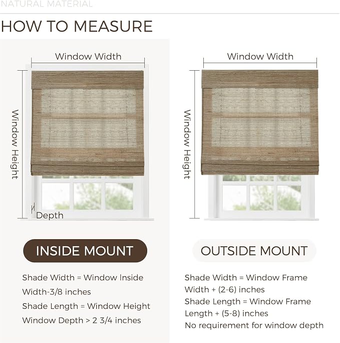 TWOPAGES Natural Woven No Drill Roman Shades, Custom Cordless Blackout Bamboo - Image 6