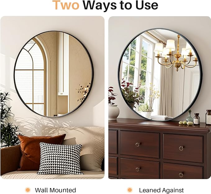 Bathroom Mirror for Wall, 30 Inch Round Mirror, Matte Black Metal Framed Circle - Image 5