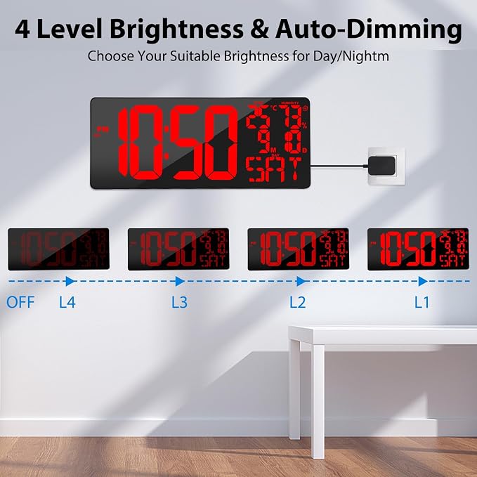 18" Digital Wall Clock Large Display/Bluetooth Sync Time, Large Wall Clock - Image 4