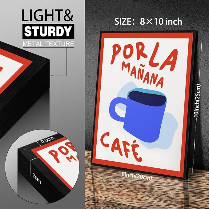 Black Framed Wall Art Posters Kitchen Por La Mañana Cafe Print Vintage Coffee - Image 2