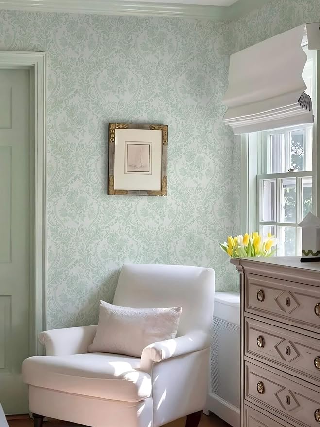 Ismoon Floral Wallpaper Peel and Stick Sage Green Contact Paper Boho Vintage - Image 5