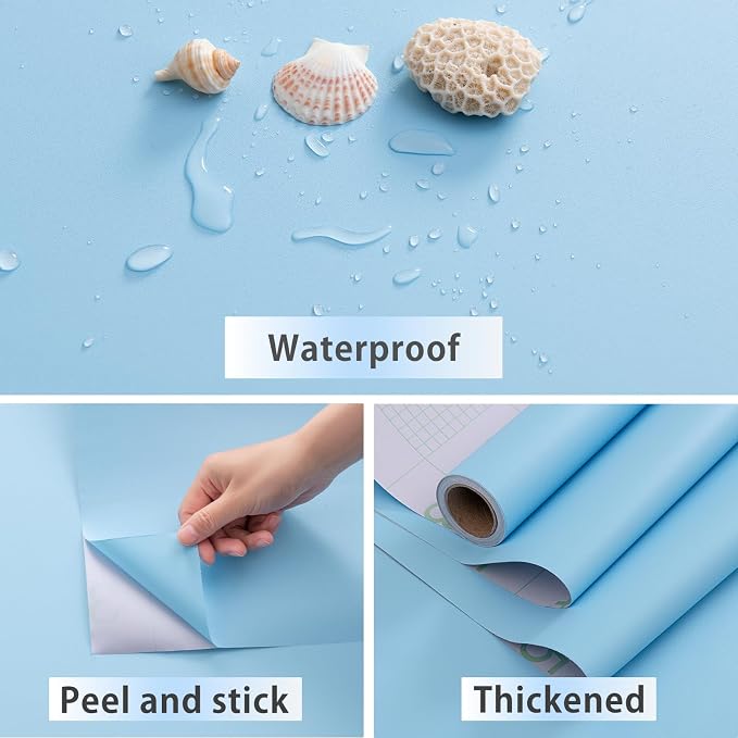FUKU MON Light Blue Matte Contact Paper, Self-Adhesive Peel and Stick Wallpaper - Image 6