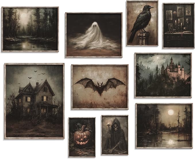 Vodefoad 10Pcs Halloween Wall Art Prints Dark and Moody Halloween Print Set by VodefoadVintageWallArt