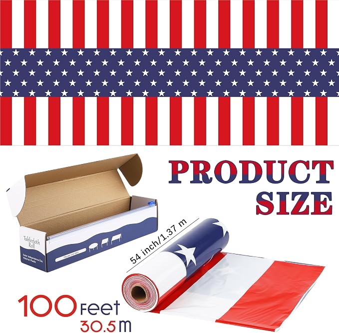 Kochorie 100 Ft x 54 Inch 4th of July Tablecloth Roll in Slide Cutter Box - Image 2