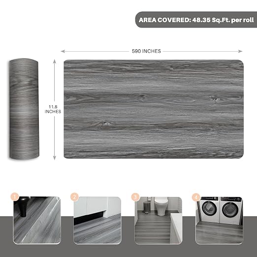 Wood Grain Peel and Stick Floor Tiles – 11.8” Width, Full Roll Length of 590" – - Image 2