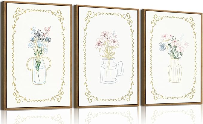 KISSFOX 3 Piece Floral Framed Wall Art Flower Pictures Wall Decor Wildflowers by KISSFOX