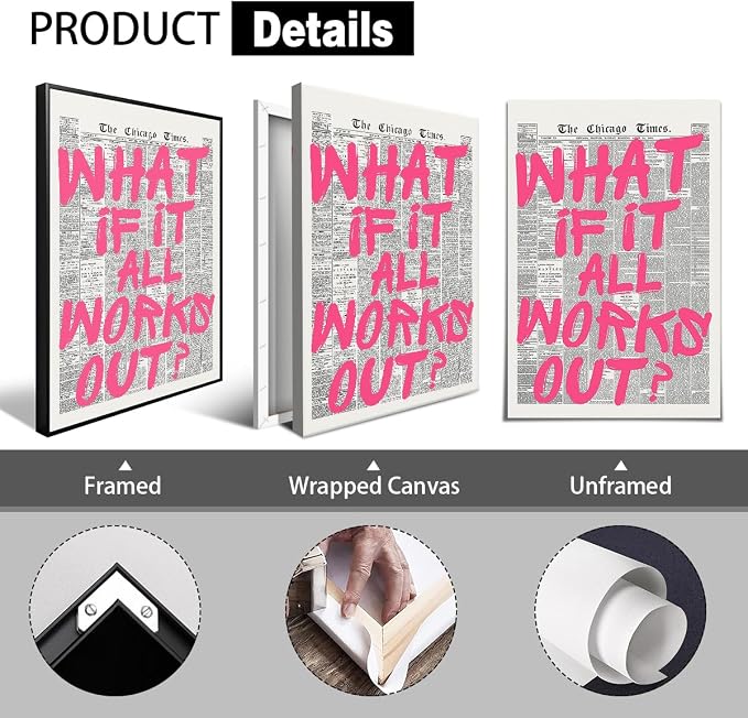 Pink What If It All Works Out Quote Poster, Vintage Black White Newspaper - Image 2
