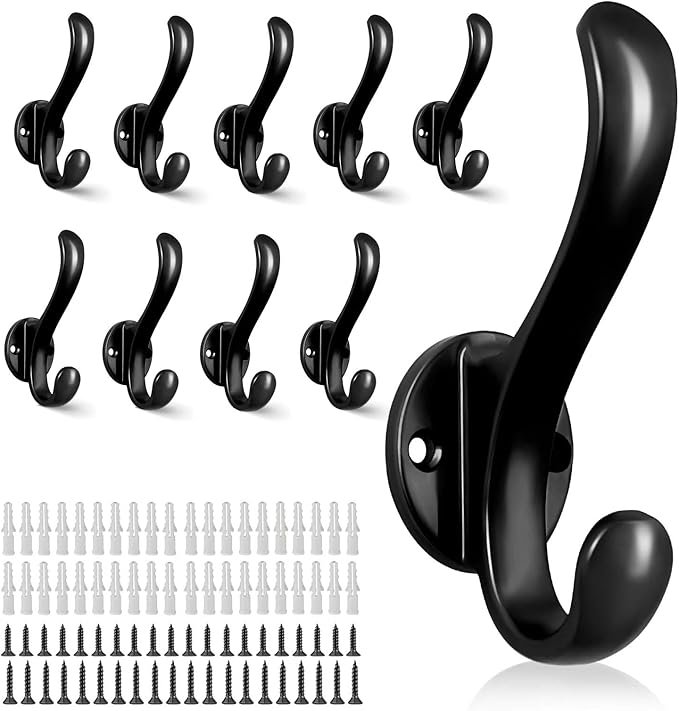 10 Pack Coat Hooks Wall Mount Heavy Duty Utility Retro Double Hooks by PEOIAOY