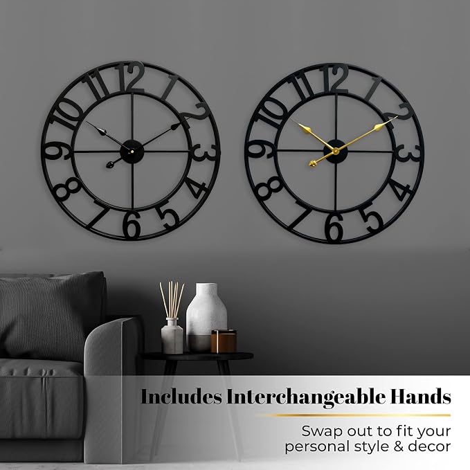 CLXEAST 24 Inch Wall Clocks for Living Room Decor, Large Black Metal Wall Clock - Image 4