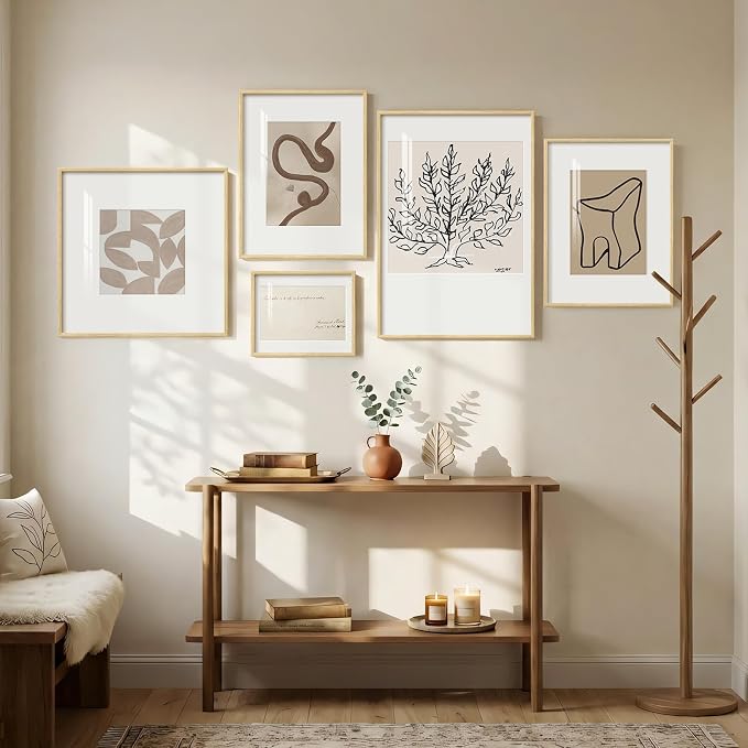 Framed Matisse Abstract Neutral Wall Art, 5 Piece Large Beige Canvas Prints Set - Image 3