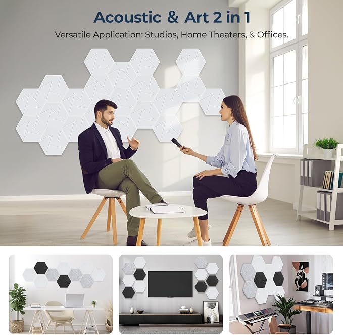 12 Pack Hexagon Acoustic Panels, Self-Adhesive Acoustic Wall Panels - Image 5